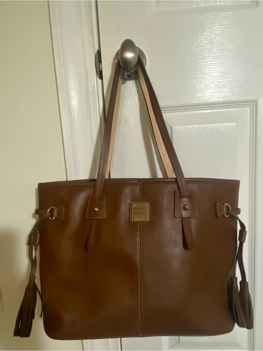 Dooney & Bourke Brown Leather Tote Bag with Tassels